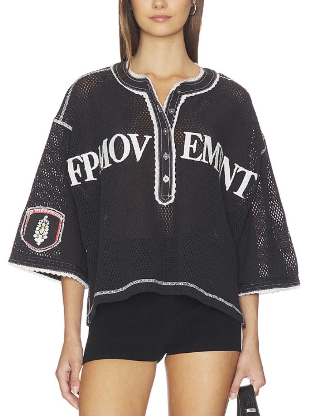 NWOT Women's We The Free Free People Camp Out Tee in Black Crochet Mesh Size S